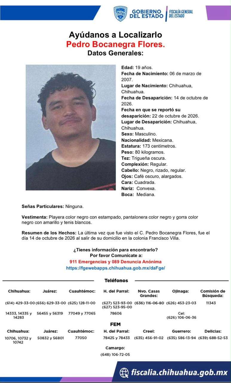 Solicitan apoyo para localizar a Pedro Bocanegra Flores