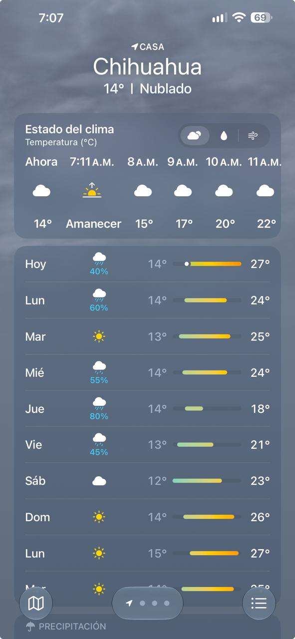 Amanece el domingo con clima fresco de 14°C en Chihuahua 