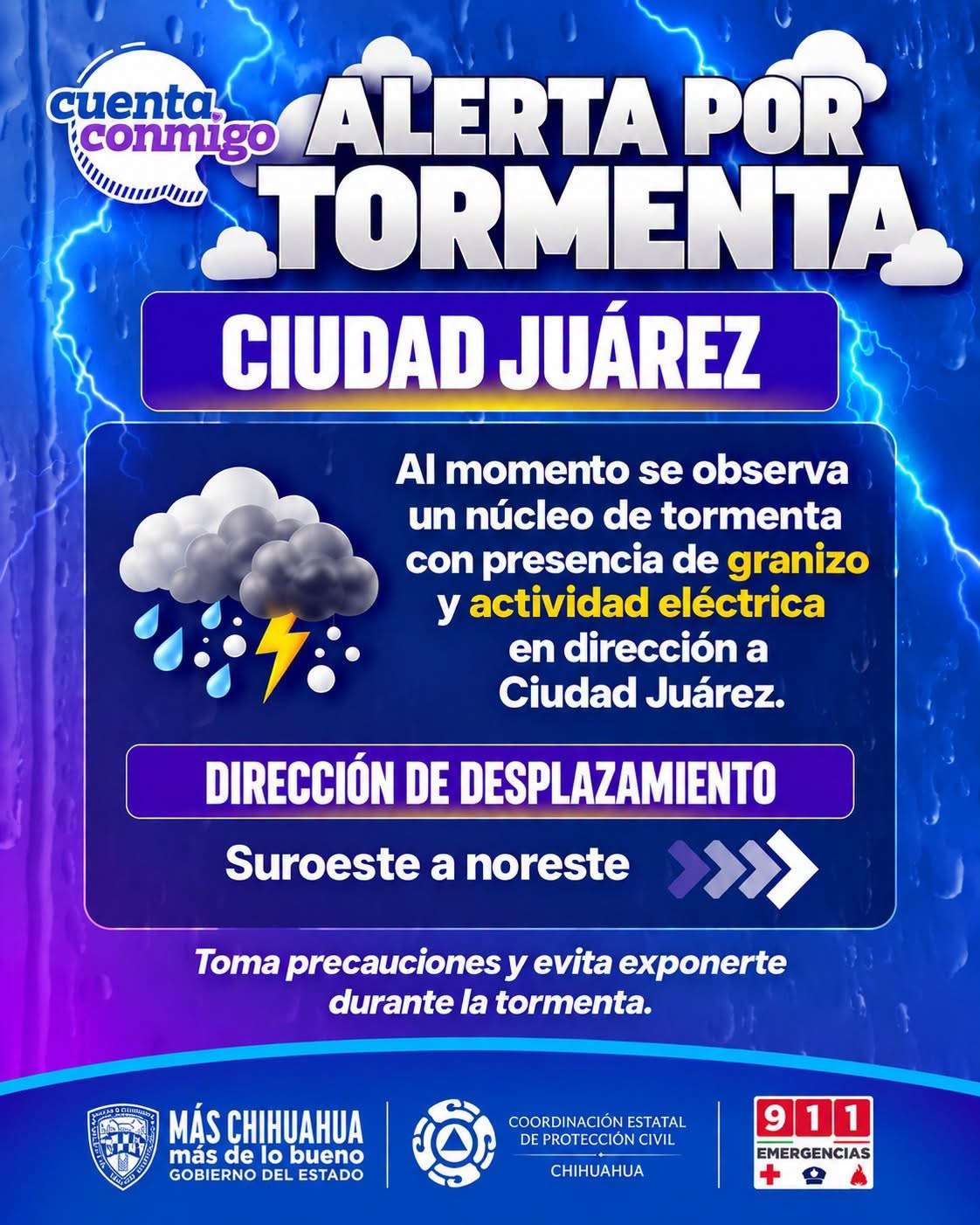 Alerta PC por tormenta en Juárez
