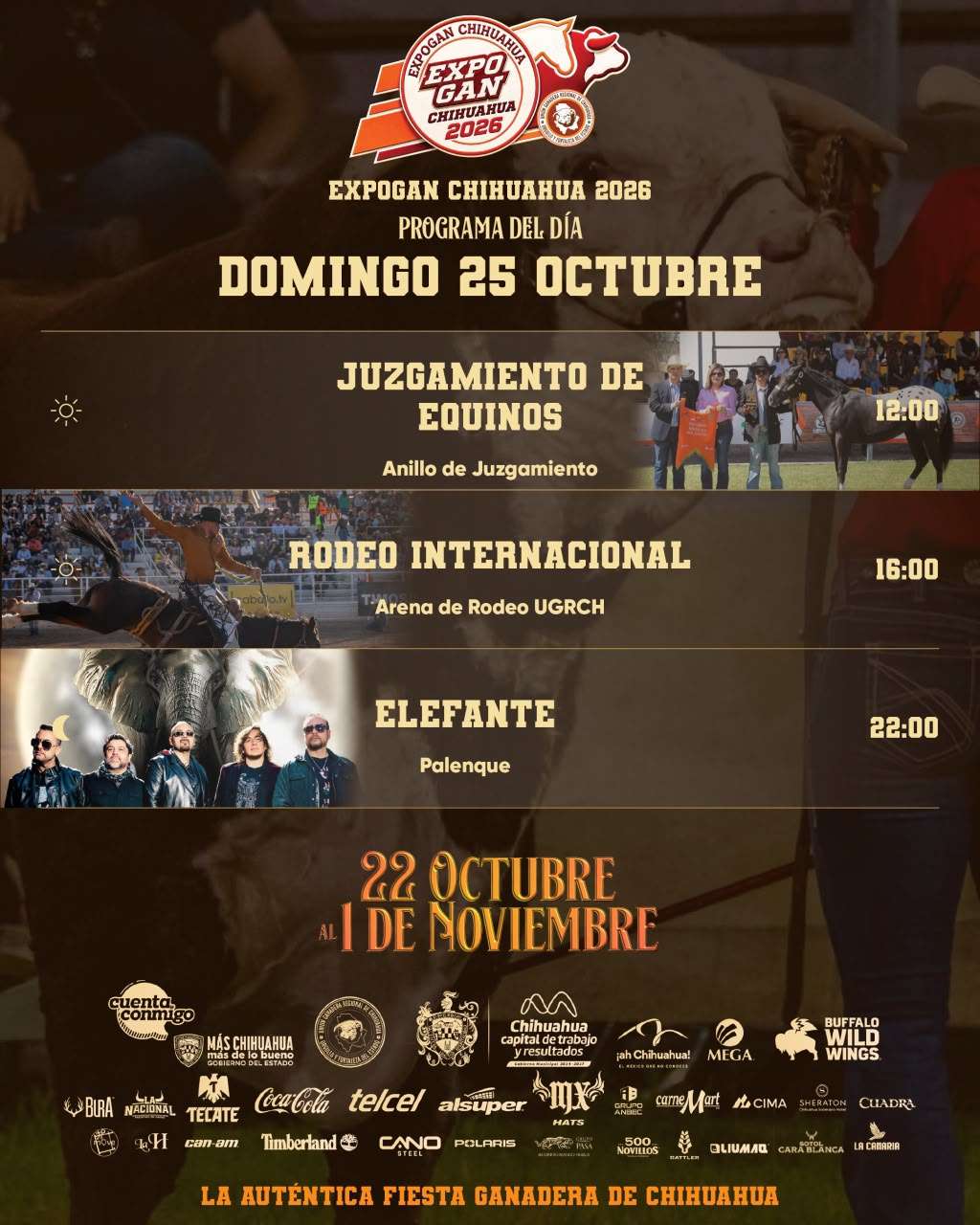 Alistan domingo de rodeo y música con Elefante en Expogan 2026