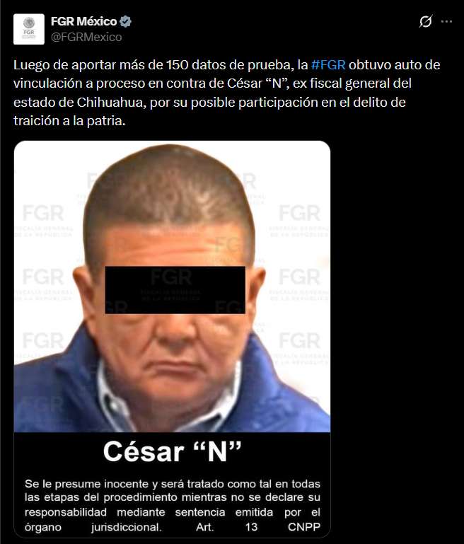 Vinculan a proceso a César Jáuregui por traición a la patria