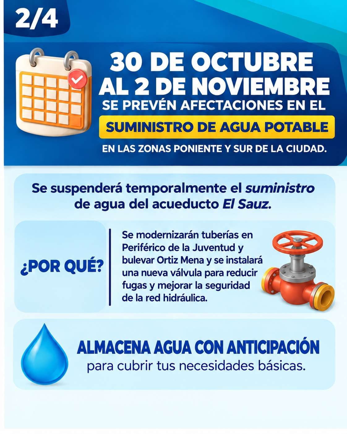 ¡Recuerda! Cortarán el agua en 244 colonias