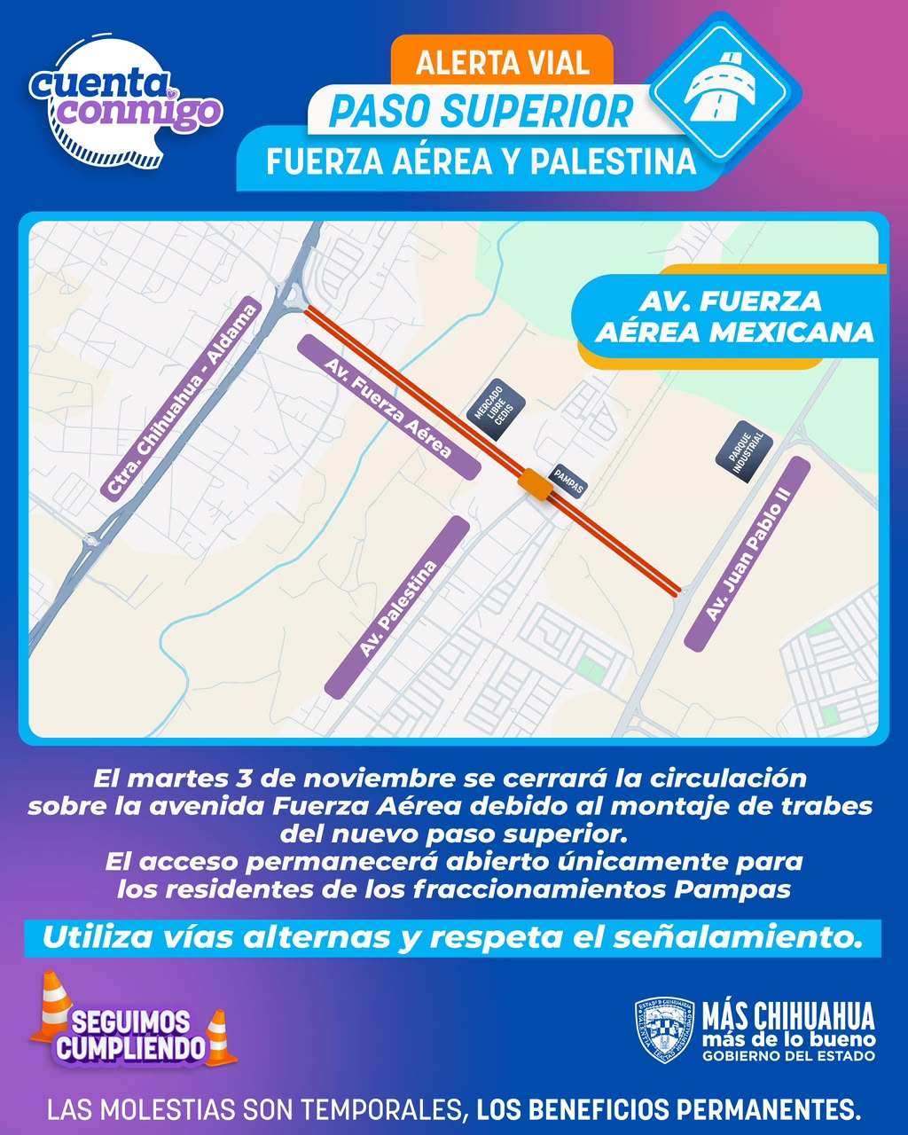 Bloquearán tramo de Fuerza Aérea para instalar trabes