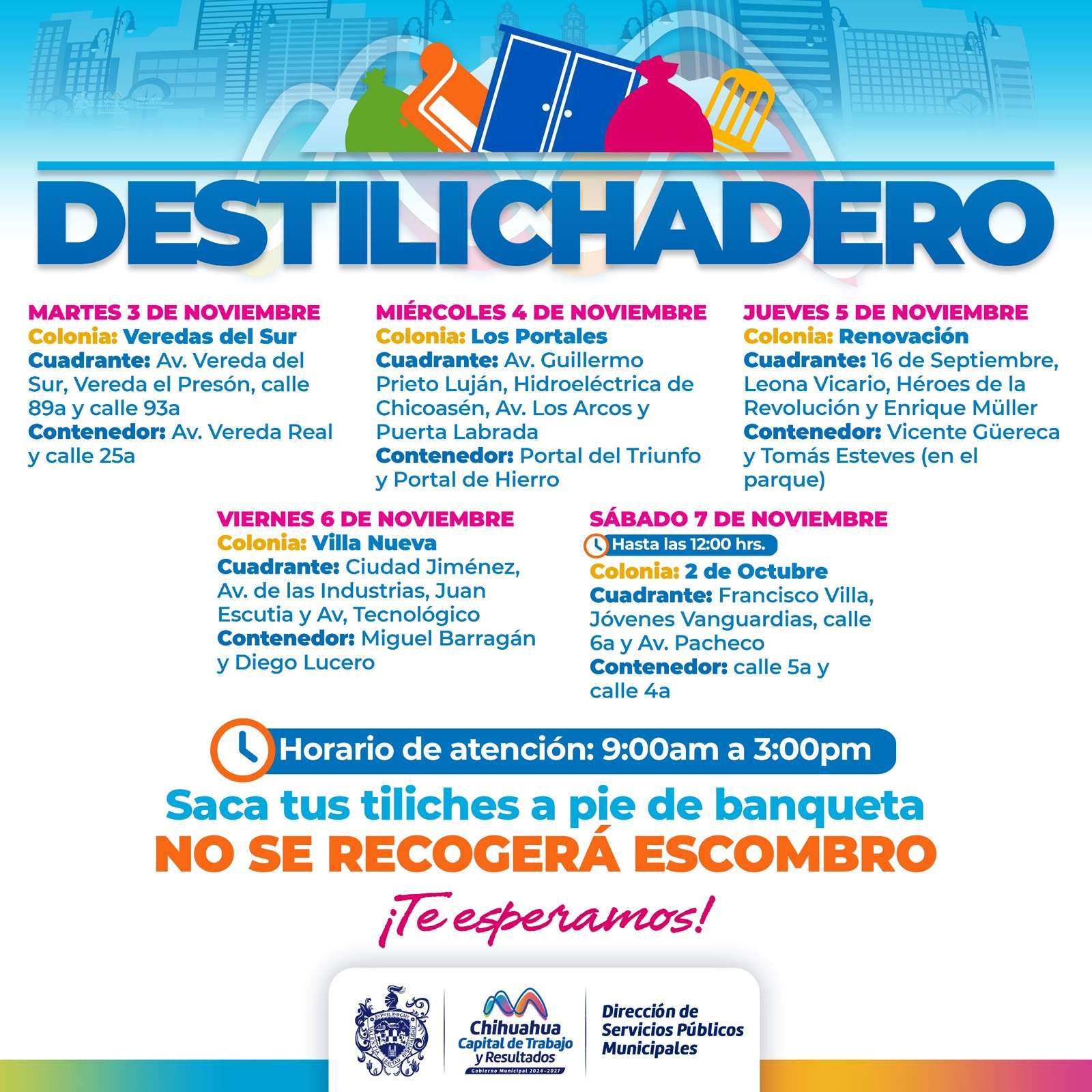 Estará Destilichadero en cinco colonias del 3 al 7 de noviembre