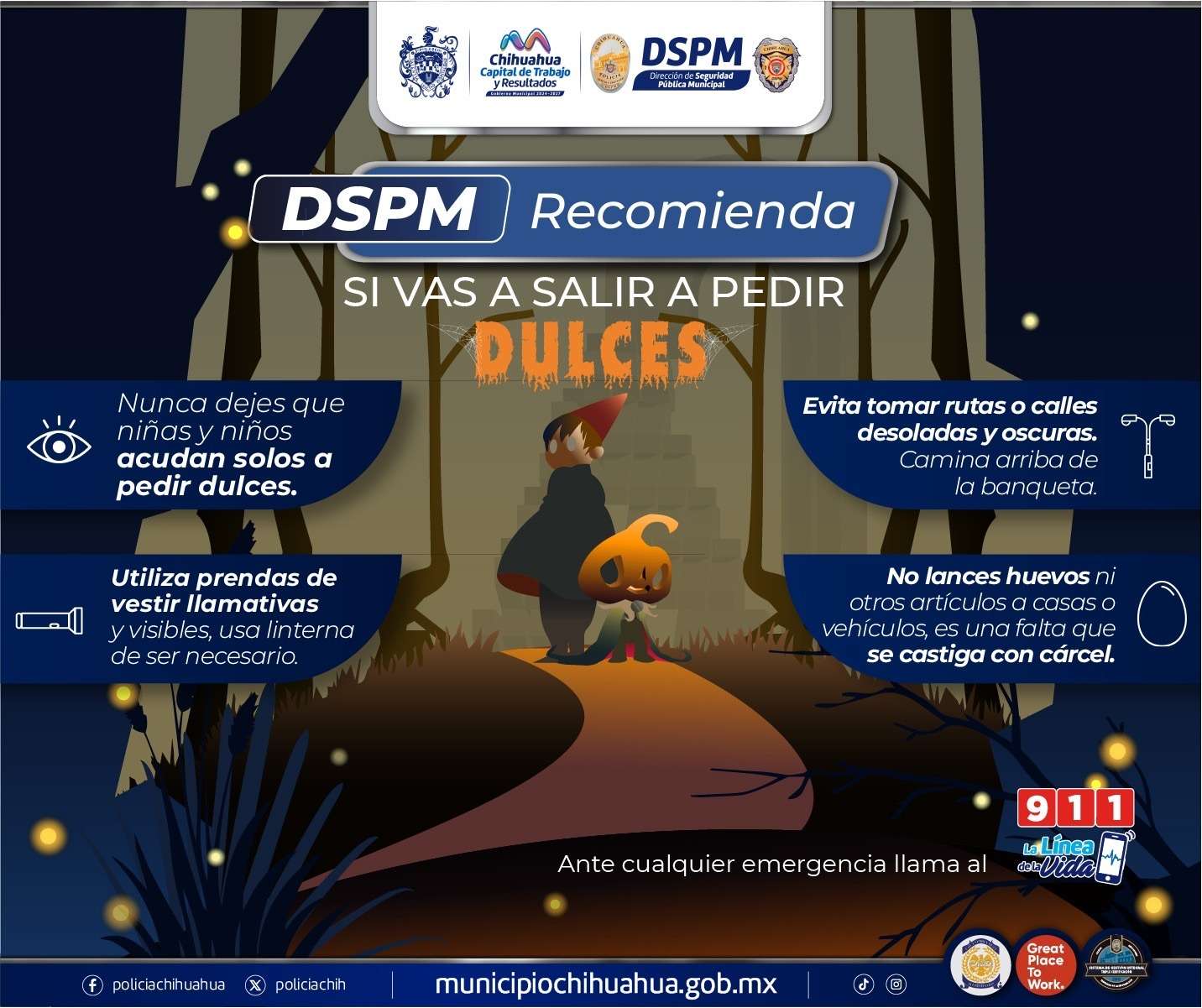 Comparte Policía Municipal recomendaciones para disfrutar Halloween