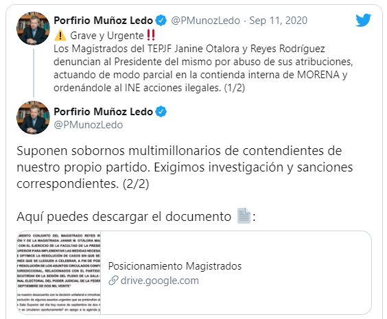 Su mensaje en Twitter